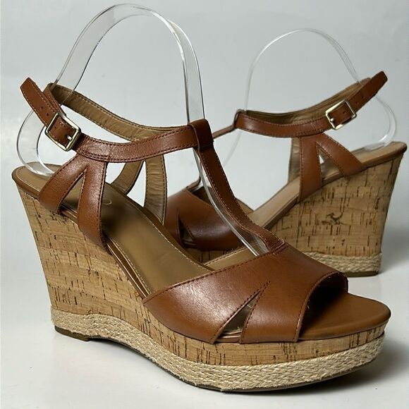 FRANCO SARTO Seema Women's Sz 9 M Tan Leather T-Strap Cork sandals Heels Shoe - Picture 11 of 11
